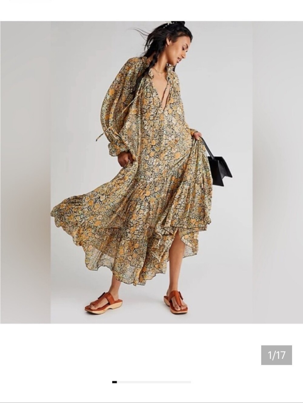 Free People Feelin Goovy Yellow And Black Maxi Dress Small Boho Chiffon Festival
